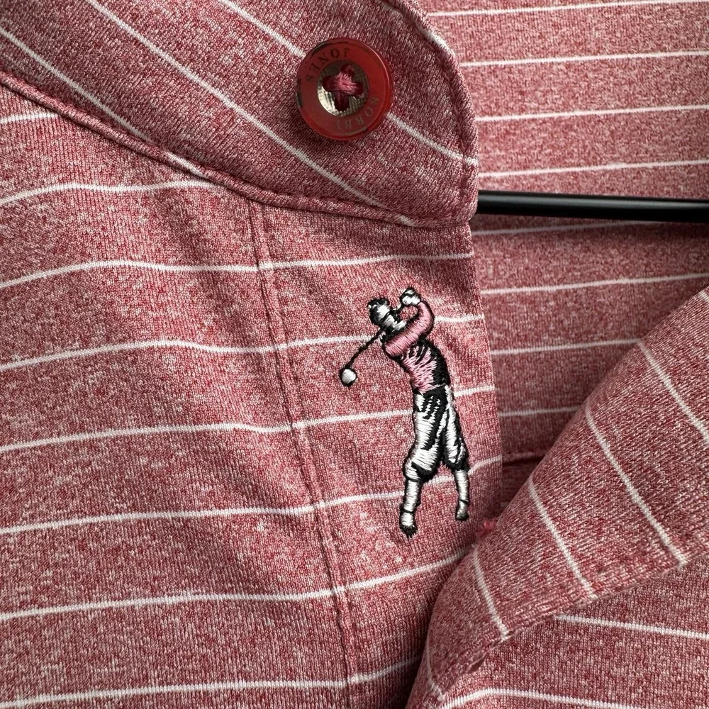 Bobby Jones Polo Golf Shirt L Red Stripe‎ Short Sleeve Casual Atheletic Mens